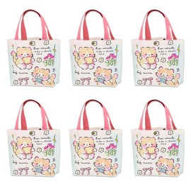 Lyosehy 6PCS Canvas Tote Bags 9"x11" Canvas Handbag Lunch Bags for Kids Birthday Party Candy Bags Beach Travel Shopping Events (Cat)