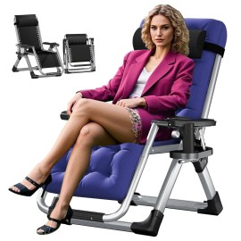 H&ZT Adjustable Chair Folding Lounge Chair Reclining Patio Chairs with Mattress