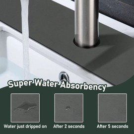 LOPNUR Faucet Mat for Kitchen Sink Protectors, 24 Inch Long Kitchen Sink Splash Guard Behind Faucet, Cuttable Bathroom Water Splash Guard with Super Absorbent Diatomite Fast Drying, Gray