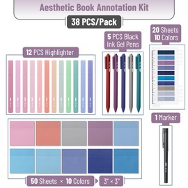 Mr. Pen- Aesthetic Book Annotation Kit, 38 pcs, Aesthetic Highlighters and Gel Pens, Transparent Sticky Notes, Transparent Sticky Tabs for Books, Highlighter Set, Annotation Sticky Notes for Books