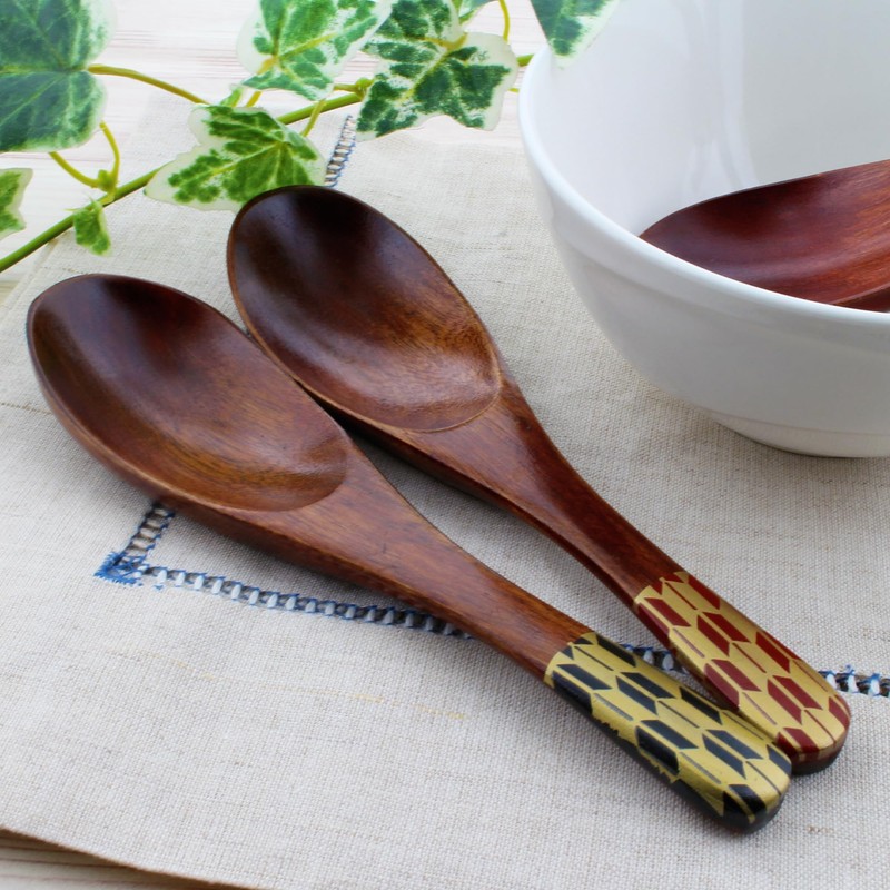 サンライフ レンゲ 漆のカトラリー 漆塗 矢羽 黒 2個セット 約16cm