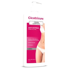 Cicatricure Crema Corporal Anti-Estrías 400 ml, Humecta y Previene Estrías, Efecto Tensor Cutáneo, Ideal para Embarazo, Crema Hidratante Corporal, 1 Botella