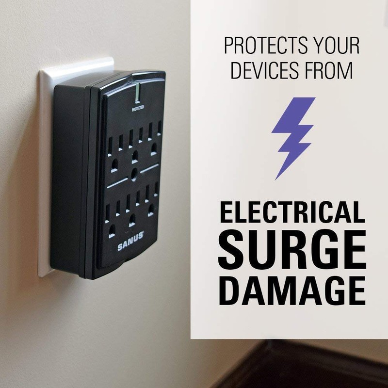 SANUS On-Wall Low Profile 1080J Fireproof Surge Protector with 6