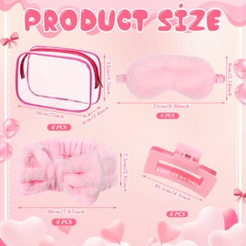 Wavyknot 30 Pcs Pink Spa Party Favors for Women Sleepover Party Supplies 6 Pink Bow Hairbands 6 Eye Masks 6 Hair Clips 6 Clear Cosmetic Bags 6 Glitter Cups for Spa Birthday Bachelorette Slumber Gifts