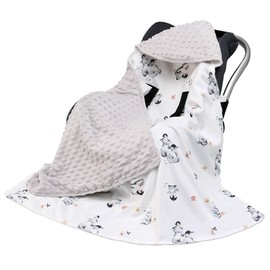 LAT Baby Swaddling Blanket Baby Seat - Blanket Pram 90 x 90 cm 100% Cotton Universal Baby Blanket Double-Sided for Buggy Car Seat (All Season, Penguins)