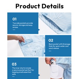 Gleeease Mens Swim Trunks 7 Inch Inseam Compression Liner Bathing Suit 2 in 1 Swimming Printed Board Shorts with Pockets