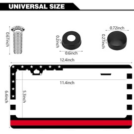 Classic Flag Thin Red Line License Plate Frame Patriotic License Plate Frames Funny Auto Accessory Bracket Metal License Plate Holder with Screws for Women Men 6x12 Inch 2 Holes