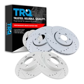 TRQ Front and Rear Brake Rotor Set G Coated Drilled and Slotted Compatible with 1999-2010 Volkswagen Beetle 1999-2006 Golf 1999-2005 Jetta