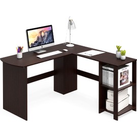 SHW 51 x 51 Inches L-Shaped Home Office Wood Corner Desk wtih Storage, Espresso