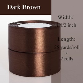 ATRBB 1 1/2 Inch Dark Brown Satin Ribbon, 50 Yards Solid Fabric Ribbon for Gift Wrapping, Bouquets, Wedding and Home Decor, 25 Yards/roll x 2 Rolls