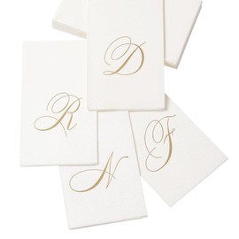 Caspari " Signature Gold Initial D Paper Linen Guest Towels, White Pearl, Pack of 24