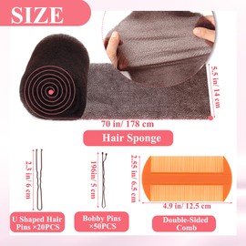 Coldairsoap Hair Sponge for Updo, Hair Mesh for Updos with 50P U Shape Pin, Bobby Pins & Comb Hair Bumps for Volume Insert, Hairs Padding Non-Irritating, All-Day Hold Bun Maker (Brown)