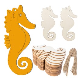 Unfinished Seahorse Shape Wood Tag Hanging Wood Cutout Slices Wooden Tags with Twine for Beach Nautical Decor Christmas Holiday Wedding Birthday Party Decoration 20 Pcs