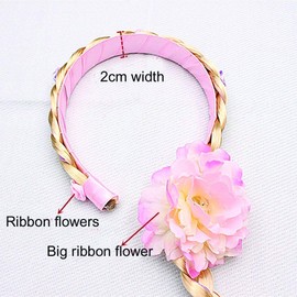 LHKJ Headband Princess Braid Braided Hair Band Children's Hair Band Headdress Hair Accessories for Party Cosplay Costume Pink with Flower, pink