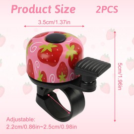 Lunpoem 2 Pieces Bicycle Bell, Children's Bicycle Bell, Cute Pink with Strawberry or Children's Bell, Loud and Easy to Assemble, for Safety, Fun