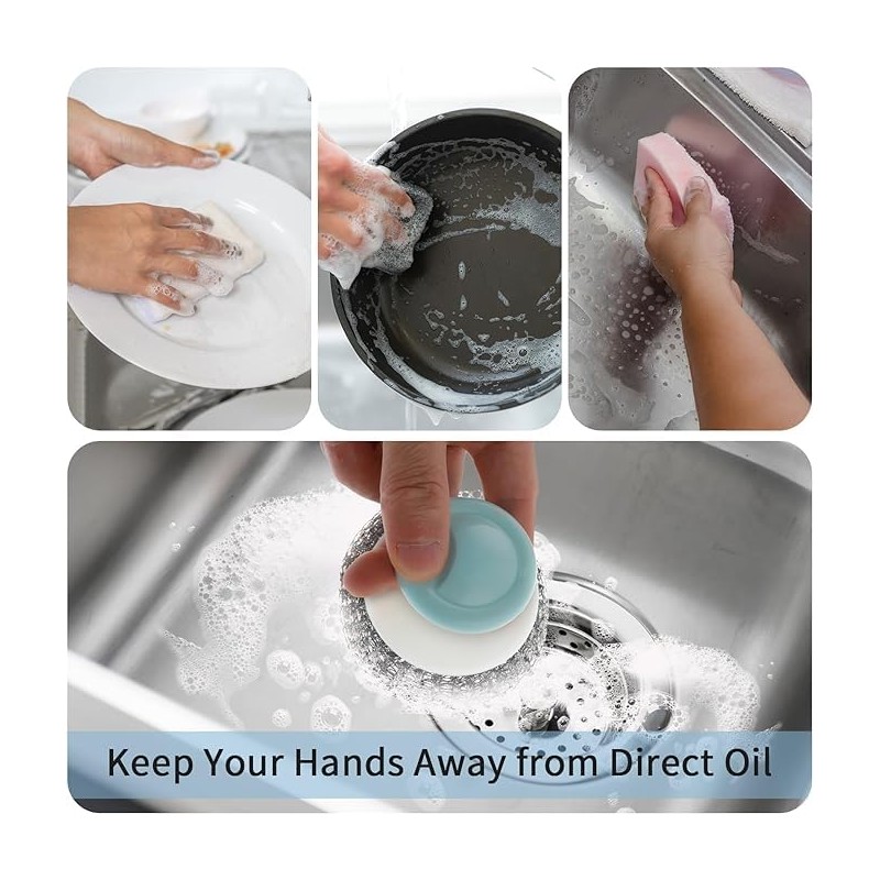 2 Pcs Stainless Steel Scrubber with Handle and 2 Pcs
