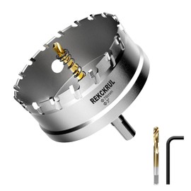 REKCKRUL 3" (76mm) TCT Carbide Hole Saw Kit for Metal - Heavy Duty Hole Cutter Drill Bits Set with 2 Titanium/Step Pilot Drill Bits & L-Wrench, Cuts Stainless Steel, Iron, Aluminum, Wood, Plastic