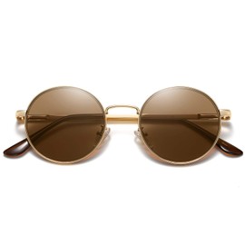 H HELMUT JUST Sunglasses for Men Women Round Vintage Filigree Frame Mirrored Lens and Tinted Lens Category 3, Golden/Brown