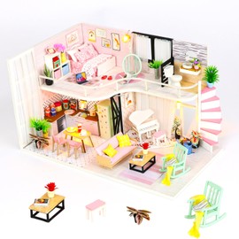 Dollhouse Miniature DIY House Kit, Creative Room with Loft Apartment Scene, Great Handmade Crafts Romantic Artwork for Birthday, Holidays, Simple Life House