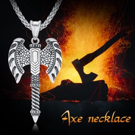 KINGWHYTE Viking Axe Necklace for Men 925 Sterling Silver Nordic Viking Vintage Axe Necklace Amulet Pendant Norse Jewellery for Men Women