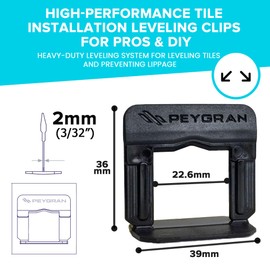 Peygran Compact Tile Leveling System Spacer Clips: 1/12” (2 mm) 200 PCS – Heavy-Duty, High-Performance Spacers, Leveling Clips for PROS and DIY Home Improvement