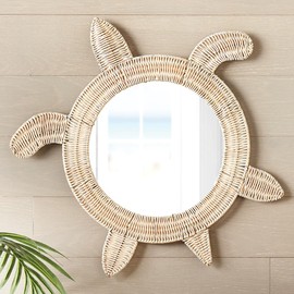 BLACK FOREST DECOR Wicker Sea Turtle Mirror, Decorative Accent, 24" W x 5 1/2" D x 24" H