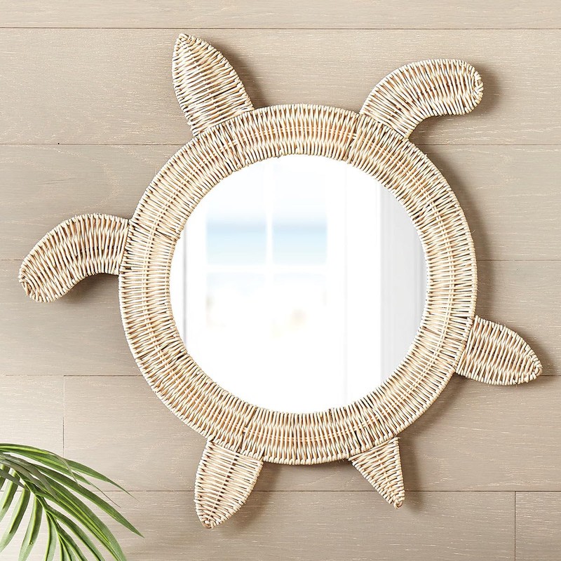 BLACK FOREST DECOR Wicker Sea Turtle Mirror, Decorative Accent, 24"