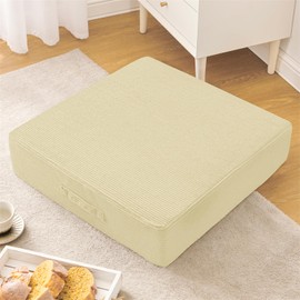 Wellsin Solid Square Floor Pillows for Adults Kids - Large Meditation Floor Pillow Seating Cushion with Thick Memory Foam & Washable Velvet Cover, 1 Pack, 22x22x5 Inch, Beige