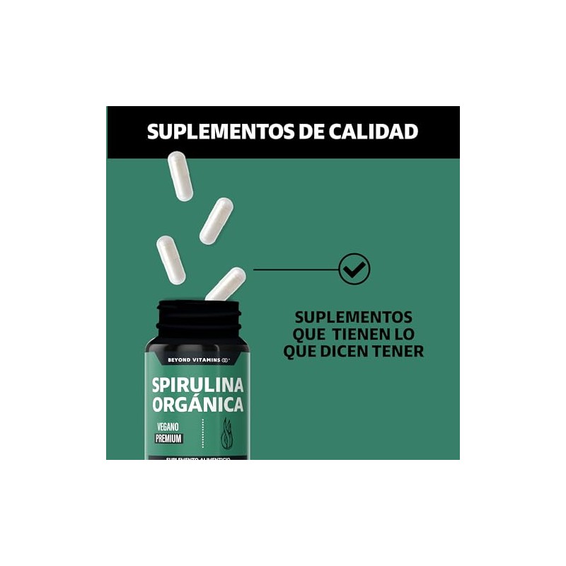 Beyond Vitamins Spirulina Orgánica 100 Natural Alga Espirulina Cápsulas Vcaps