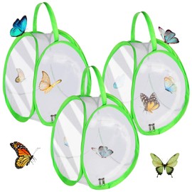 Youdaju 3 Pcs Mini Butterfly Habitat Cage Butterfly Growing Kit Bulk Butterfly Cage Mini Butterfly Net Habitat Clear Container Terrarium Mesh Enclosure Collapsible Insect Mesh Cage with Zipper (Green)