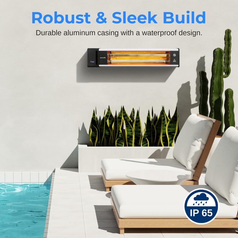 SereneLife Infrared Patio Heater, Wall-Mounted Electric Heater with Remote, 1500W,