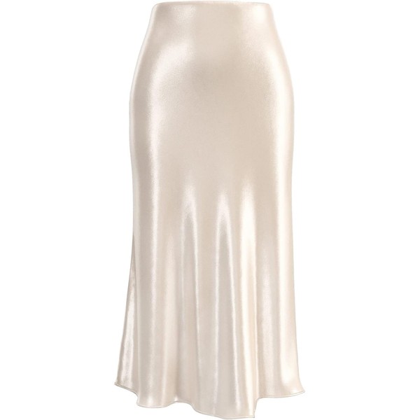 Soowalaoo Womens Beige Skirt Midi Long Length Silk Satin High