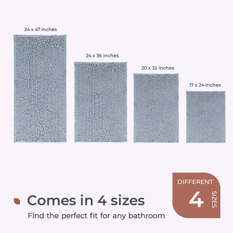 FRESHMINT Chenille Bathroom Rugs Non-Slip Bath Mat 24"x17", Washable Soft