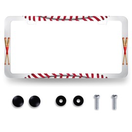 Funny Baseball Texture License Plate Frame Sports License Plate Holder for Front and Rear Car Tags Stainless Steel Baseball License Plate Frames Car Decoration with Screws 12.2" x 6.2"