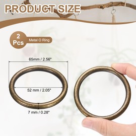 PATIKIL 金属製Oリング 2個入り 外径2.6インチ 内径2インチ 厚さ7mm シームレス ソリッドラウンド真鍮Oリング 犬用リーシュ 壁掛け植物 ハンギングバスケット バッグ ベルト DIYクラフト用 ダーク金