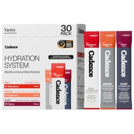 Cadence Electrolyte Hydration Sachets Variety Pack - Daily Hydration Kit - Essential Electrolytes Powder - Daily, Energy, Sleep Recovery Formula for Rehydration - Vegan, Keto - 30 Sachets