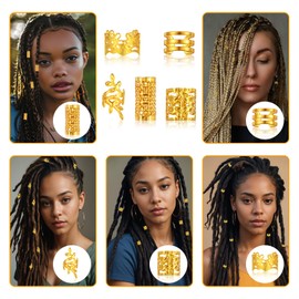 Ouligay 50pcs Gold Hair Jewelry for Braids, Loc Jewelry for Hair Dreadlocks, Hair Cuff Hair Charms, Adjustable Hair Rings, Braid Jewelry Hair Beads Decorations for Men Women
