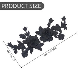 letsinstyle 2 PCS 11 x 5.1 Inch Black Rose Embroidered Floral Appliques, Retro Embroidery Flower Sew on Patch, Repair Decorative Ornament for Wedding Dress Clothes Crafts Accessories