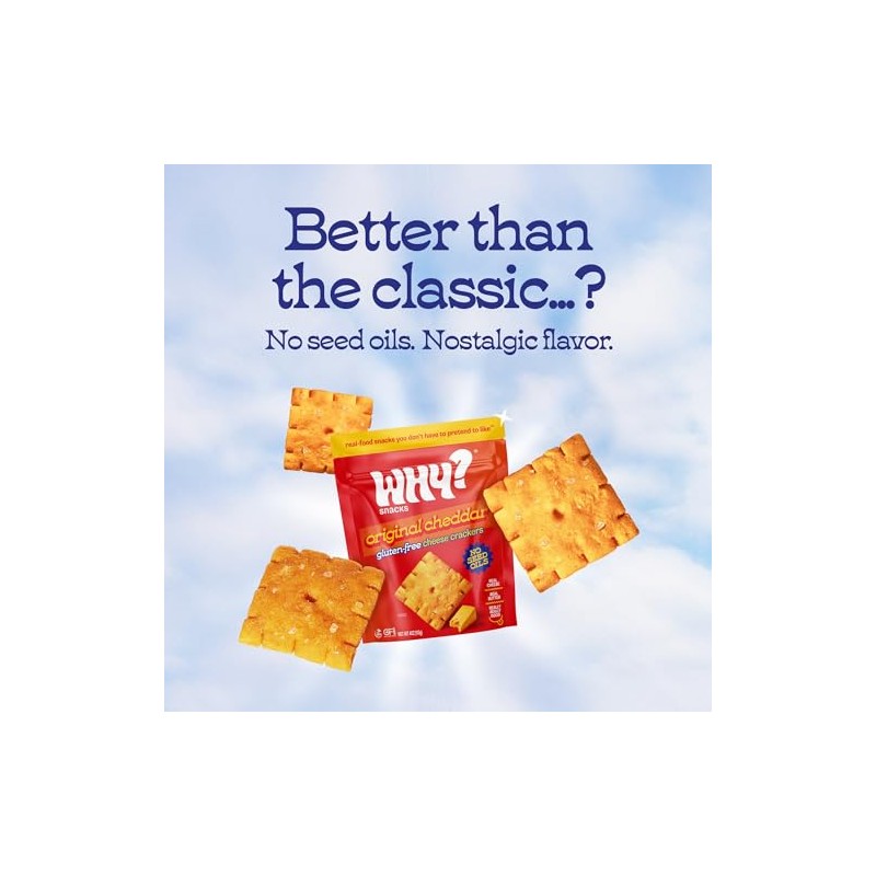 WHY? SNACKS NEW & IMPROVED FORMULA, Gluten-Free Cheddar Crackers, 2