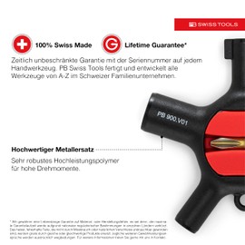 PB Swiss Tools 9-in-1 Universal Cabinet Key PB 900.V01 CN | 100% Swiss Made | Pocket Tool with Bit Holder, 2 C6 1/4" Precision Bits and Key Ring