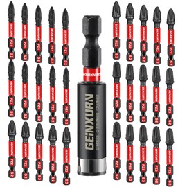 Geinxurn 30 Piece PZ1 PZ2 PZ3 Screwdriver Bits Set, 50 mm Length #1#2#3 Pozidriv 1/4 Inch Hex Shank S2 Alloy Steel Impact Resistant Bit Set with 1 Piece 60 mm Magnetic Bit Holder