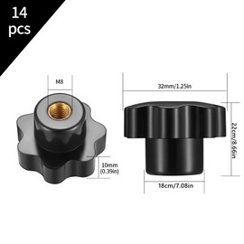 Gaomoeny Pack of 14 M8 star screws, star handle screw, wing nut, star grip nut, knurled nut, wing screws, star shape, furniture handle, knurled screw, black