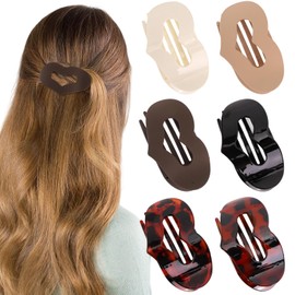 6 PCS Flat Claw Clips for Women, Curved Design, French Flat Hair Clips Comfortable Curved for Lying Driving (Love Matte + Glossy)