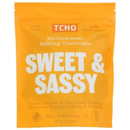 Tcho Bittersweet Baking Chocolate, Sweet & Sassy, 100% Plant Based, 66% Cacao, Perfect for Baking, Cooking & Snacking, Vegan, Kosher, USDA Certified Organic, Non-GMO, 8 Ounce (Pack of 6)
