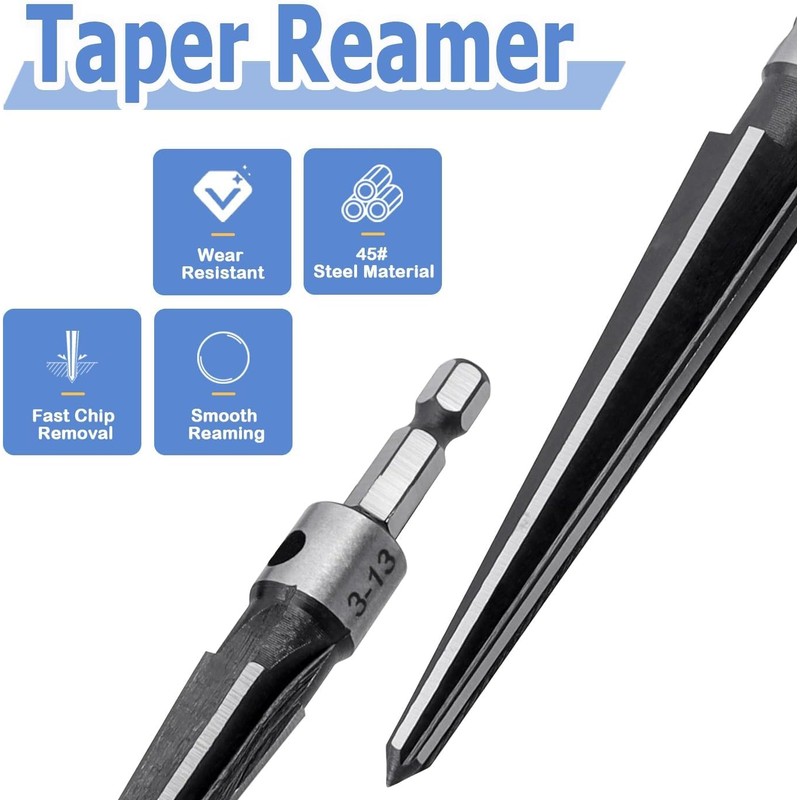 JUTOSU Engineer Taper Reamer, Hexagonal Shank, Drilling Range: 0.2 -