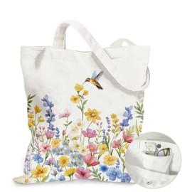 Ialtsidws Floral Canvas Tote Bag for Women - Aesthetic Floral Print Shoulder Bag with Magnetic Closure & Zipper Pocket, Spacious Tote for Work, Travel, and Shopping - Gift-Ready Canvas Bags