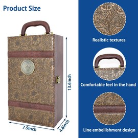 TUICARE Wine Gift Box with 4 Wine Accessories Set Wine Carrier Case for Wedding, Anniversary Vintage Leather Portable Two Bottle Wine Storage Box for Home Bar Decor and Wine Collection