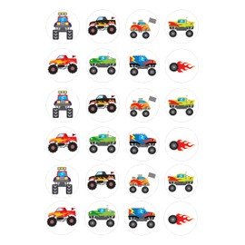 24 Monster Truck pre-cut edible kids childrens party decorations cupcake wafer toppers