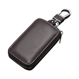 TSUGAMI Car Keys Case Holder, Leather Car Keys Chain Bag Car Remote Key Fob Holder, Auto Smart Key Fob Case Key Pouch with Keychain, Keychain Protector Case Auto Accessories (Coffee)