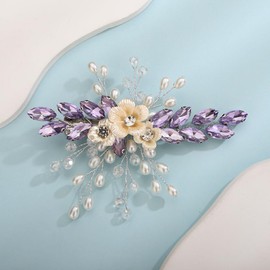 Teyglen Bridal Rhinestone Hair Clip with Handmade Pearls and Floral Headpiece for Bride and Women